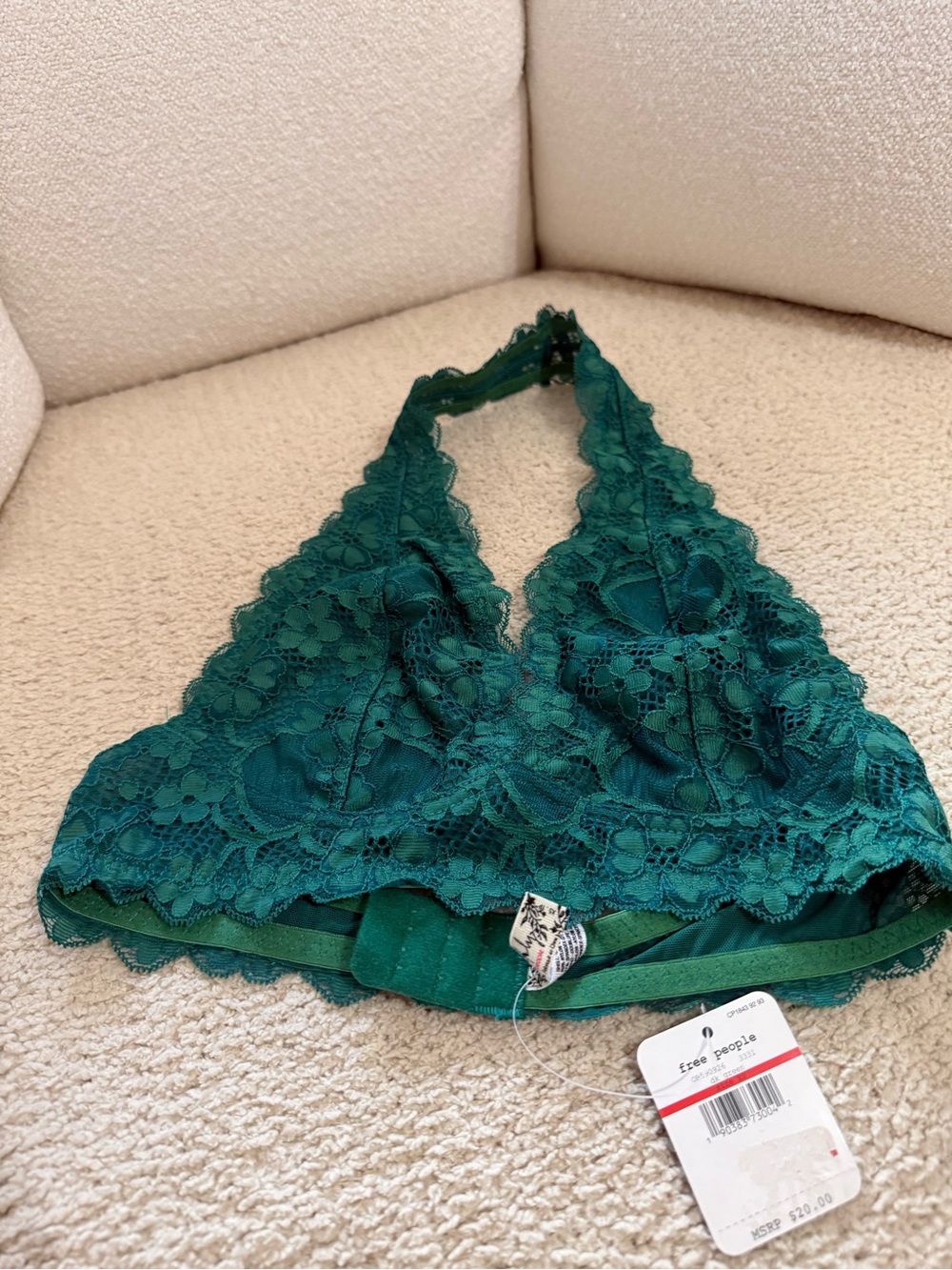 Free People Emerald Green Lace Halter Bralette